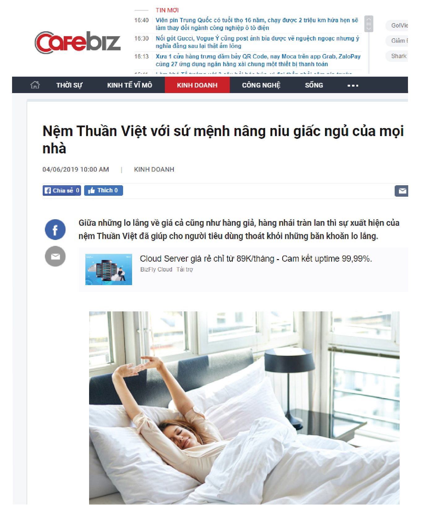 Báo chí nói về Nệm Thuần Việt