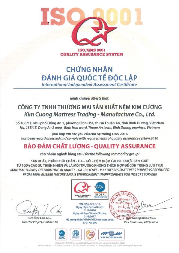 Chứng nhận Nệm Kim Cương